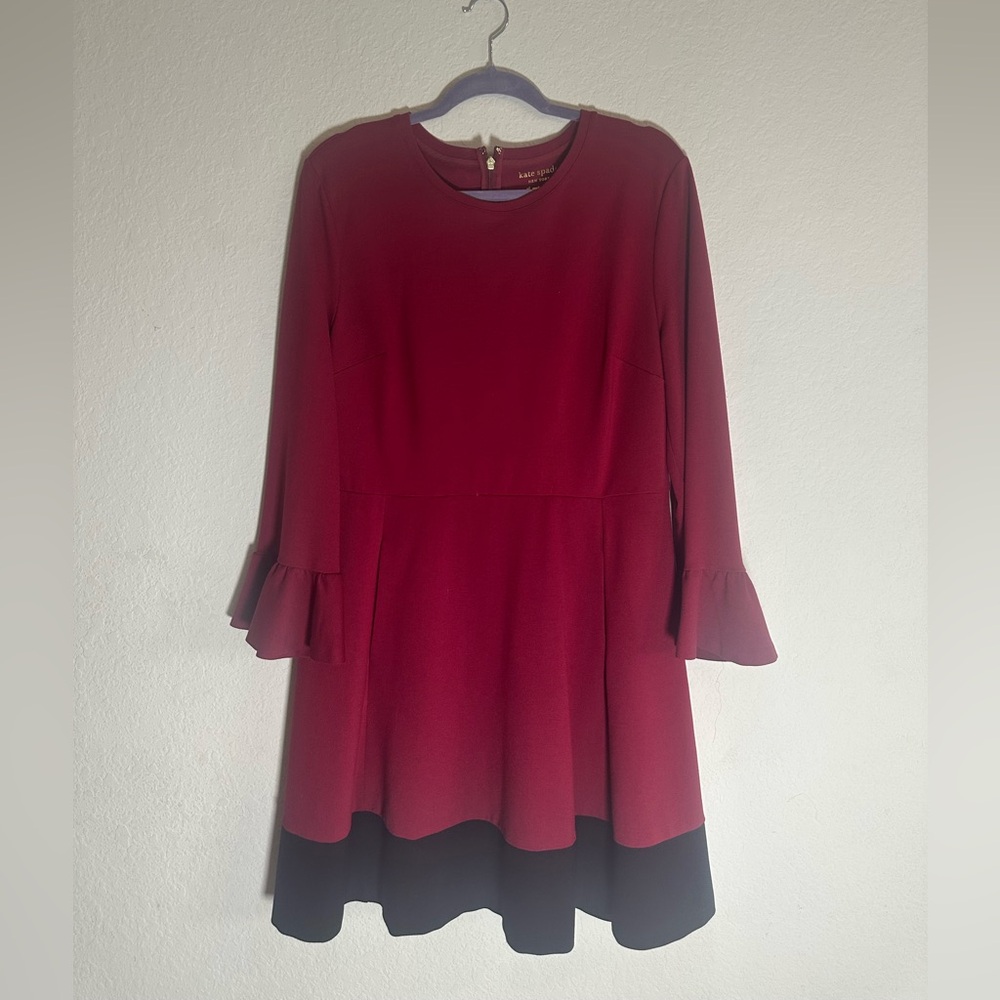 Kate Spade Red Long Sleeve Dress with Ruffle flare sleeves